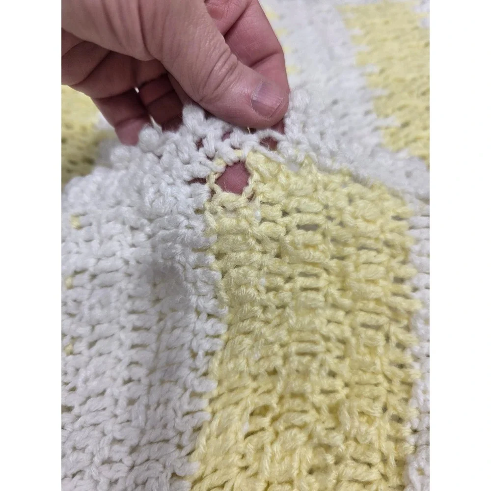 Handmade Yellow White Striped Crochet Blanket Throw Baby Toddler Bedding Nursery